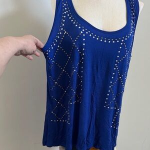 Blue Studded Scoop Neck Women's Tank Top